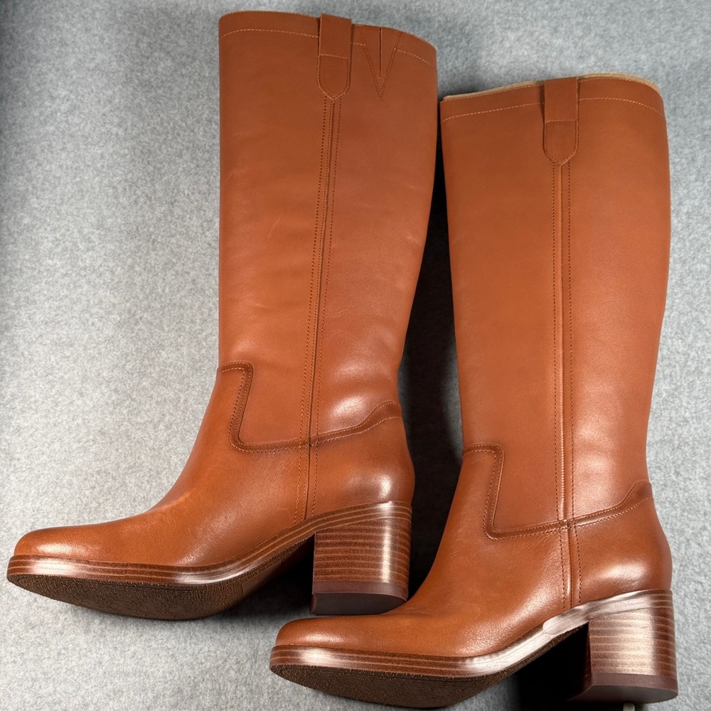 Nine West Tall Leather Boots Dark Natural Women's 9.5M Heeled Riding Style NIB - Picture 5 of 6